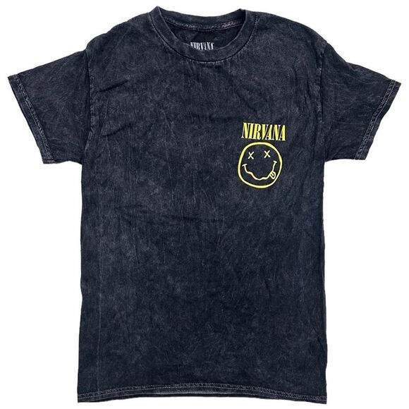 ✨Nirvana Washed Black Yellow Smiley Logo Graphic Design Sz Medium T-Shirt✨ - Picture 3 of 5
